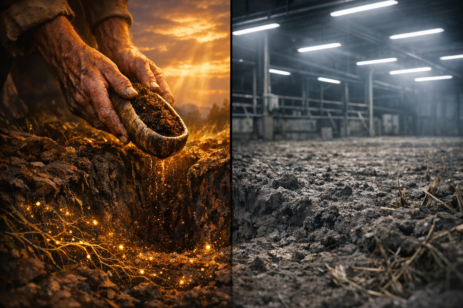 Biodynamic preparation — the horn manure process. Living soil vs. sterile industrial agriculture.