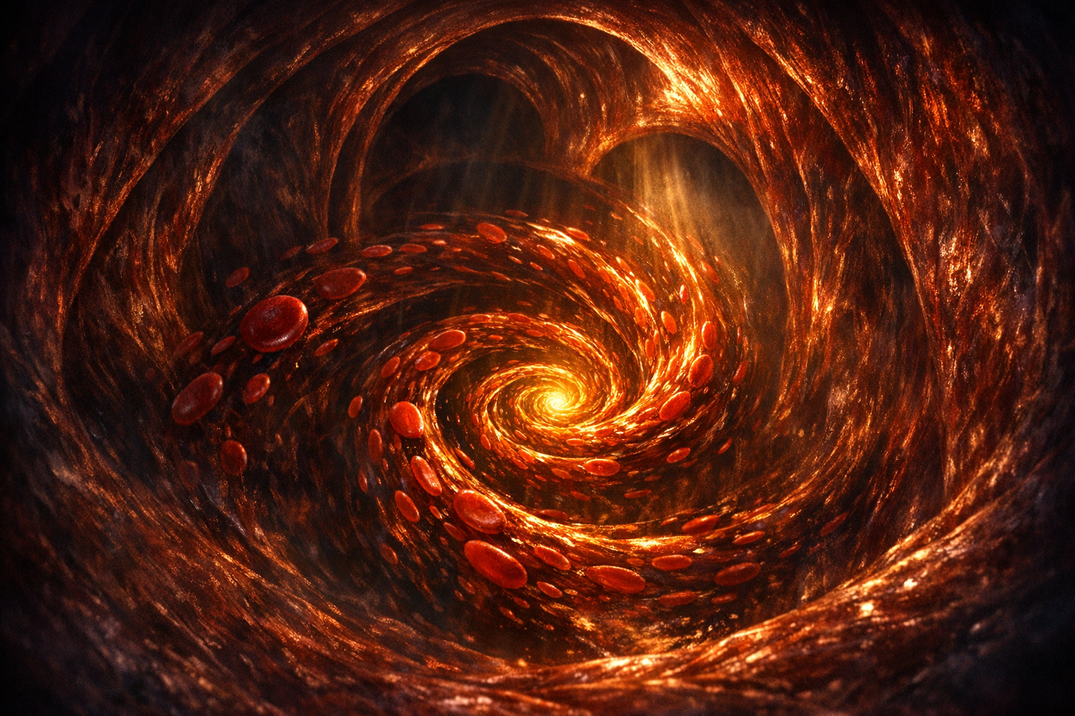 Blood spiral flow — helical flow pattern in the aorta. Not pumped flow — vortex flow.