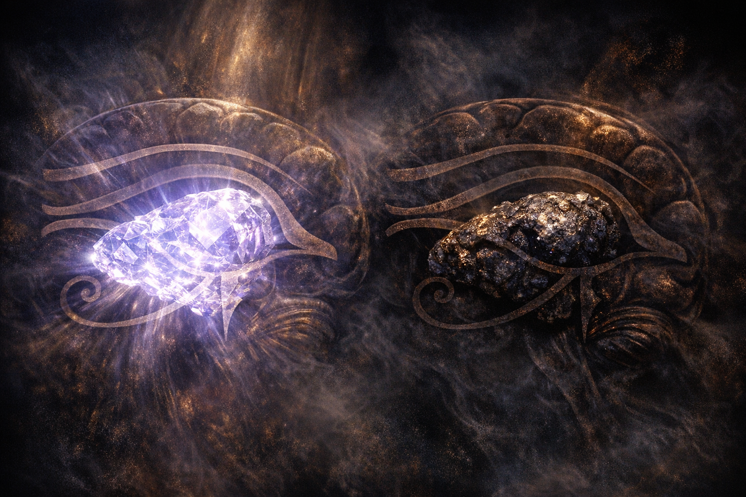 Calcified vs. healthy pineal gland — with the Eye of Horus neuroanatomical correspondence.