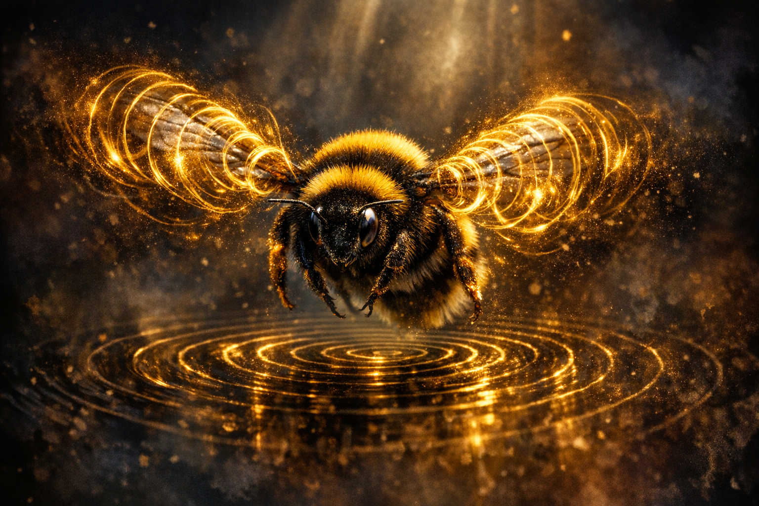 Bumblebee flight — vortex tube formation around the wings.
