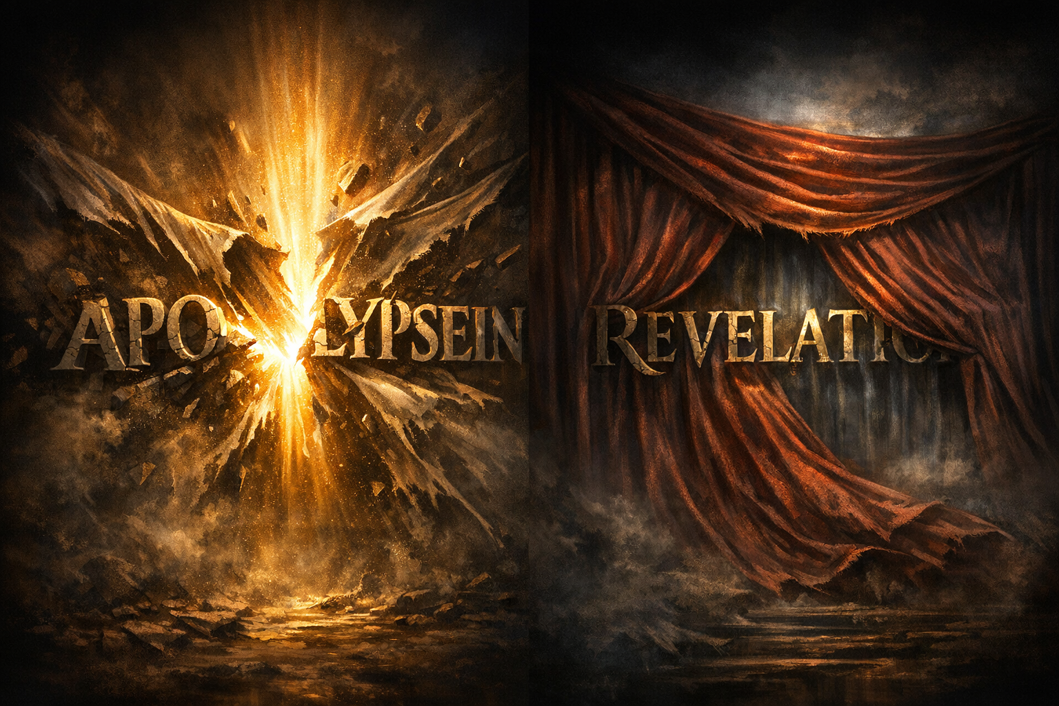 Apocalypse: the uncovering. Revelation: the re-veiling. Opposite meanings.